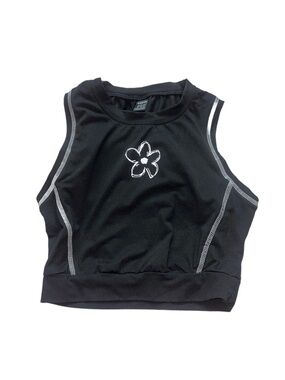 Black Floral-Accent Crop Tank